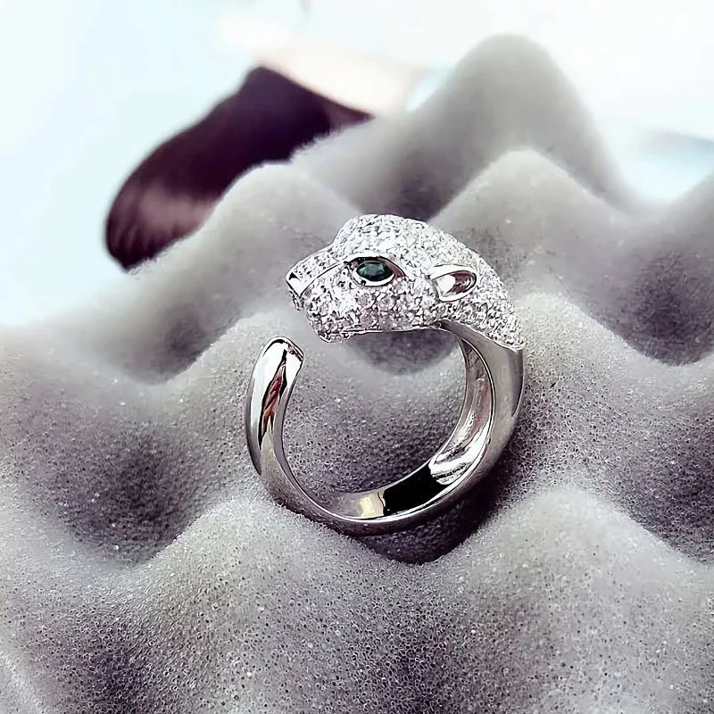 Noble 925 Sterling silver noble Crystal leopard head Rings for women lady men casual fashion party wedding engagement Jewelry