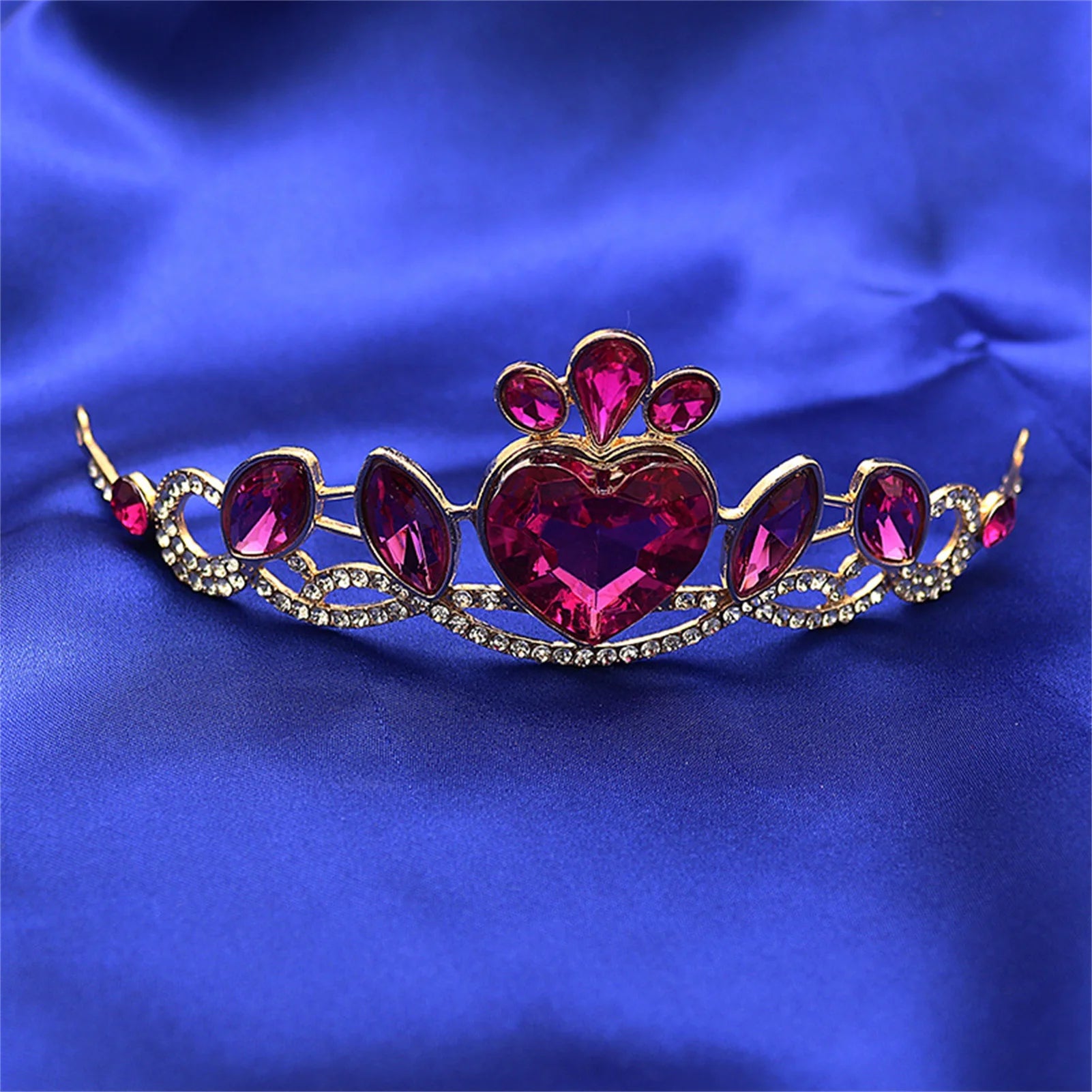Pink Princess Diadem Glitter Rhinestone Heart Designs Tiaras and Crowns Women Girls Party Headbands Bride Wedding Hair Jewelry