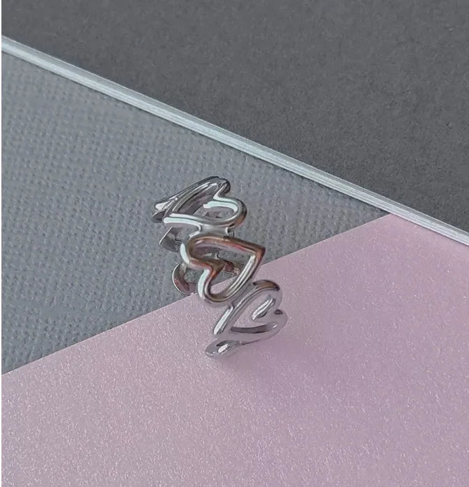 Vintage Personality Geometric Shape Simple Love Heart Rings for Women Unique Design Adjustable Open Mouth Rings Jewelry Gifts