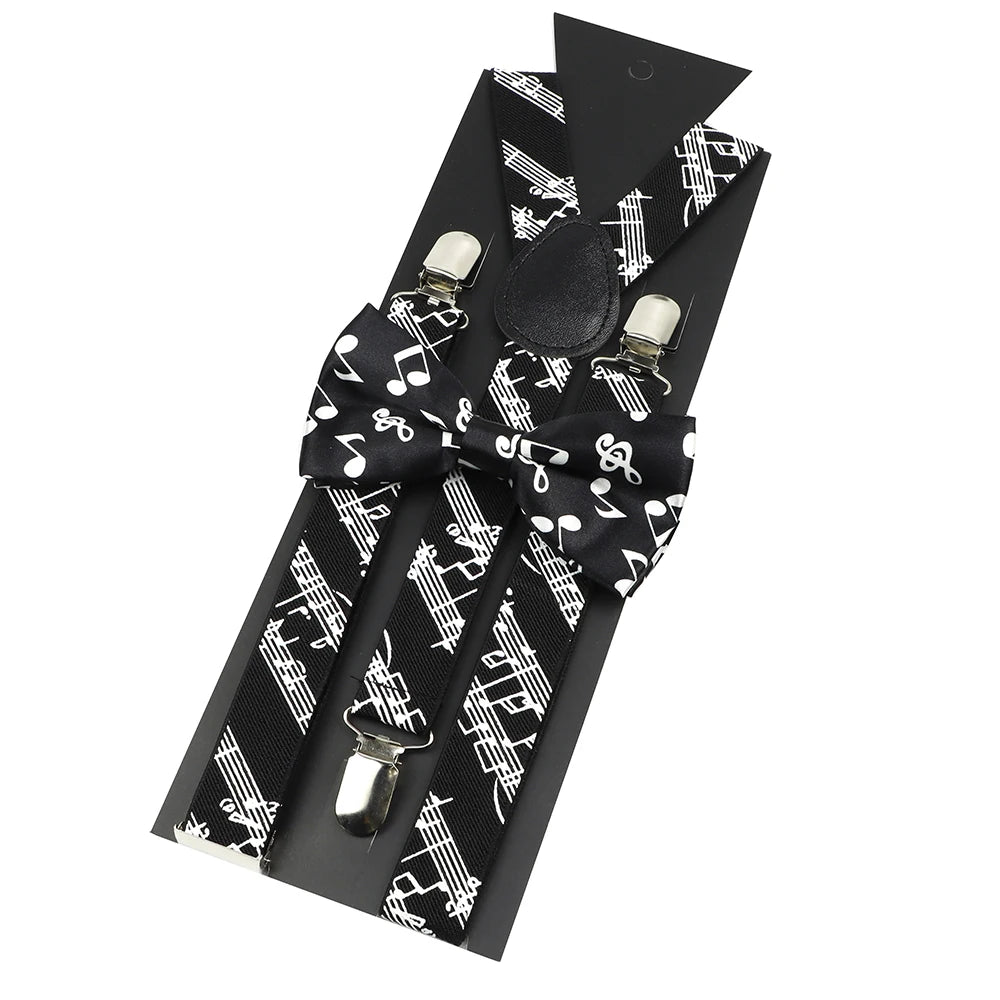 New Design Parent-Child Musical Note Suspender Set Include Stave Rainbow Bowtie For Party Dress Shirt Daily Wear Accessory Gift