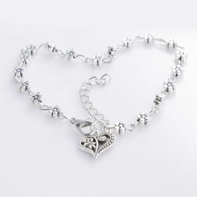 2025 New Fashion Exquisite Ankle Chain Tibetan Silvery Hollow Mahogany Heart Woman Plum Blossom Ankle New Product Launch