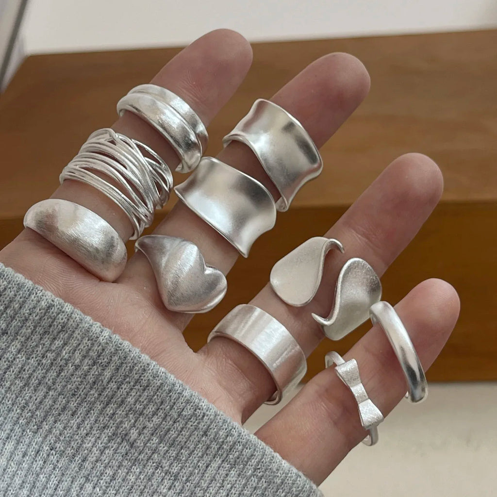 925 Sterling Silver Rings for Women Couple Minimalist Handmade Simple Smooth Sparkling Ring Set Party Gift Prevent Allergy