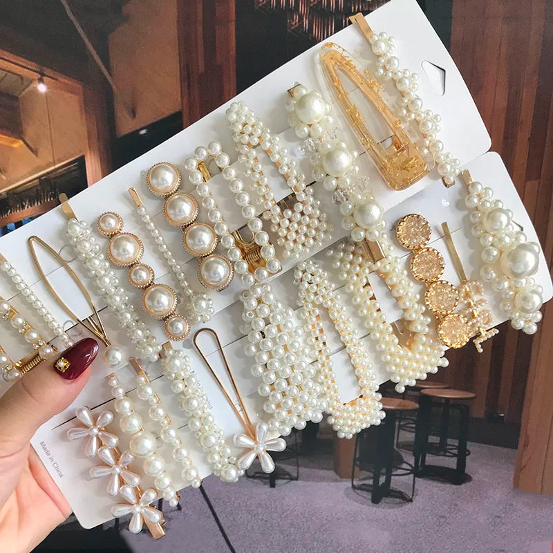 1 Set Geometric Flower Pearl Hair Clip Pin For Women Hairpins Fashion Acrylic Barrettes Hairgrips Hair Accessories Girls Jewelry
