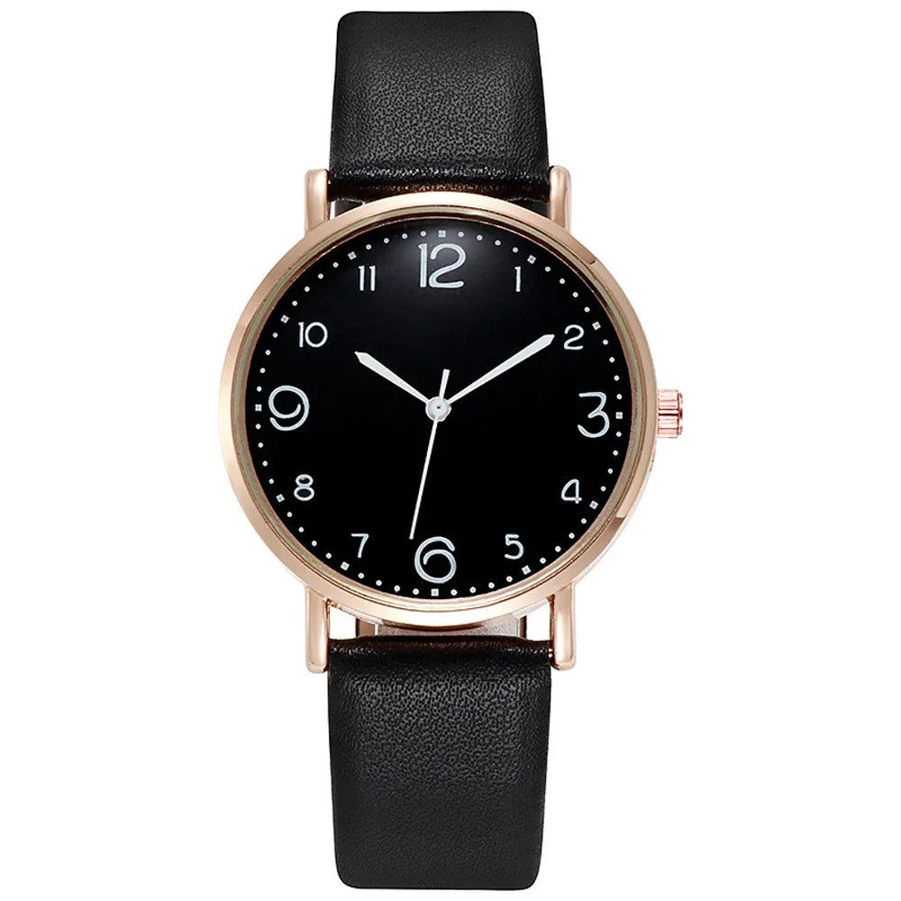 New Simple Vintage Digital Face Leather Belt Woman Watch Round Leisure Student Quartz Watchs Wear Matching Women's Wristwatch