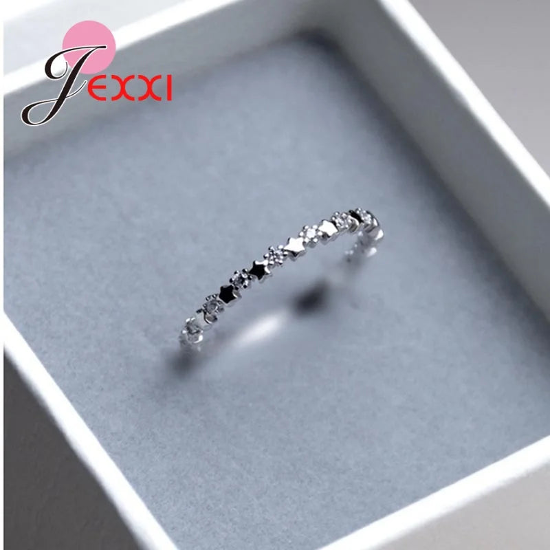 Luxury Original Delicate Solid 925 Silver Needle Stars Finger Ring Authentic Real Clear CZ Jewelry For Women Wedding Gift