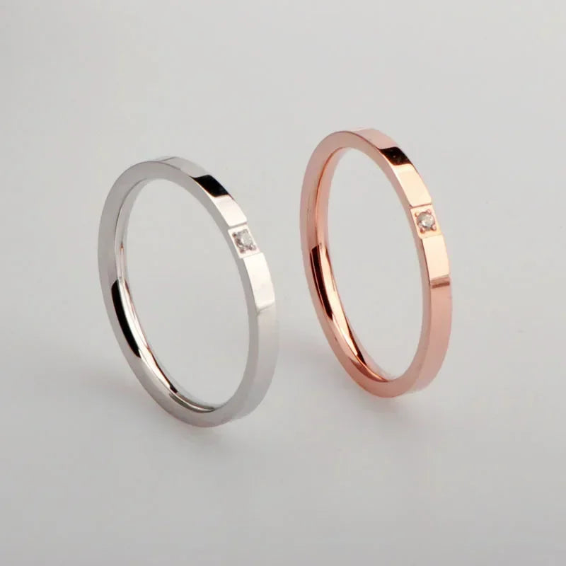 High End Pvd Single Zircon Thin Rings For Women Stainless Steel Ring Cocktail Reception Ring Jewelry Wholesale
