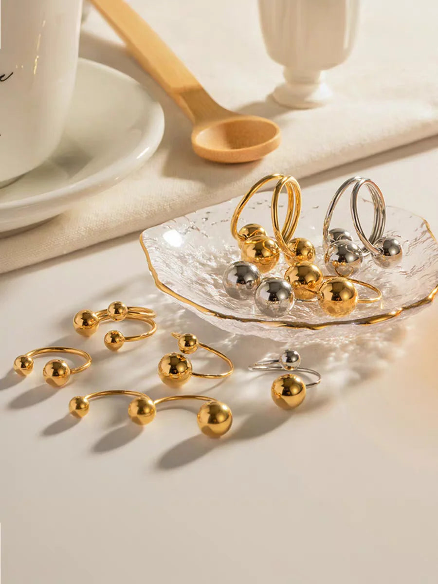 Stainless Steel Double Ball Adjustable Ring For Women Unisex Gold Color Trendy Finger Rings Decompression Jewelry Gifts Anillos