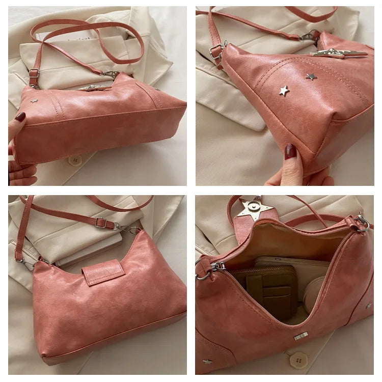 Punk Style Star Design Women Hobos Shoulder Bags Casual Y2k Cool Hot Girls Pu Crossbody Bag Commuter Female Phone Handbags Purse