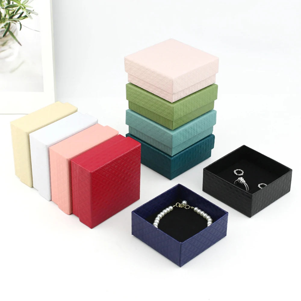 5Pcs 5x5x3cm Jewelry Gift Box Ring Earring Organizer Display Stud Packaging Travel Accessories Black Sponge Case Wedding Favors