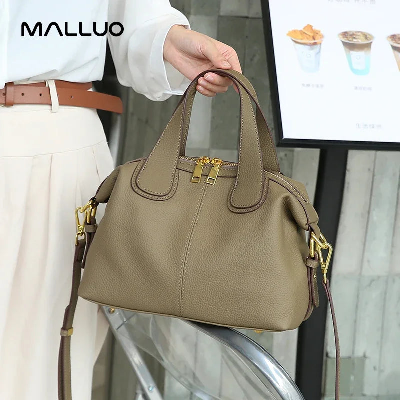 Women's Natural Cow Leather Bag Female Retro Cowhide Crossbody Bags Ladies Large Capacity Shoulder Bag for Middle aged Women