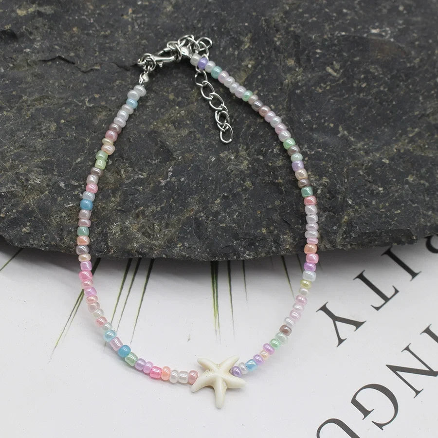 Bohemian Beach Shell Starfish Beaded Handmade Sea Turtle Charm Anklet Bracelet Fashion Jewelry For Women Summer Beach Party