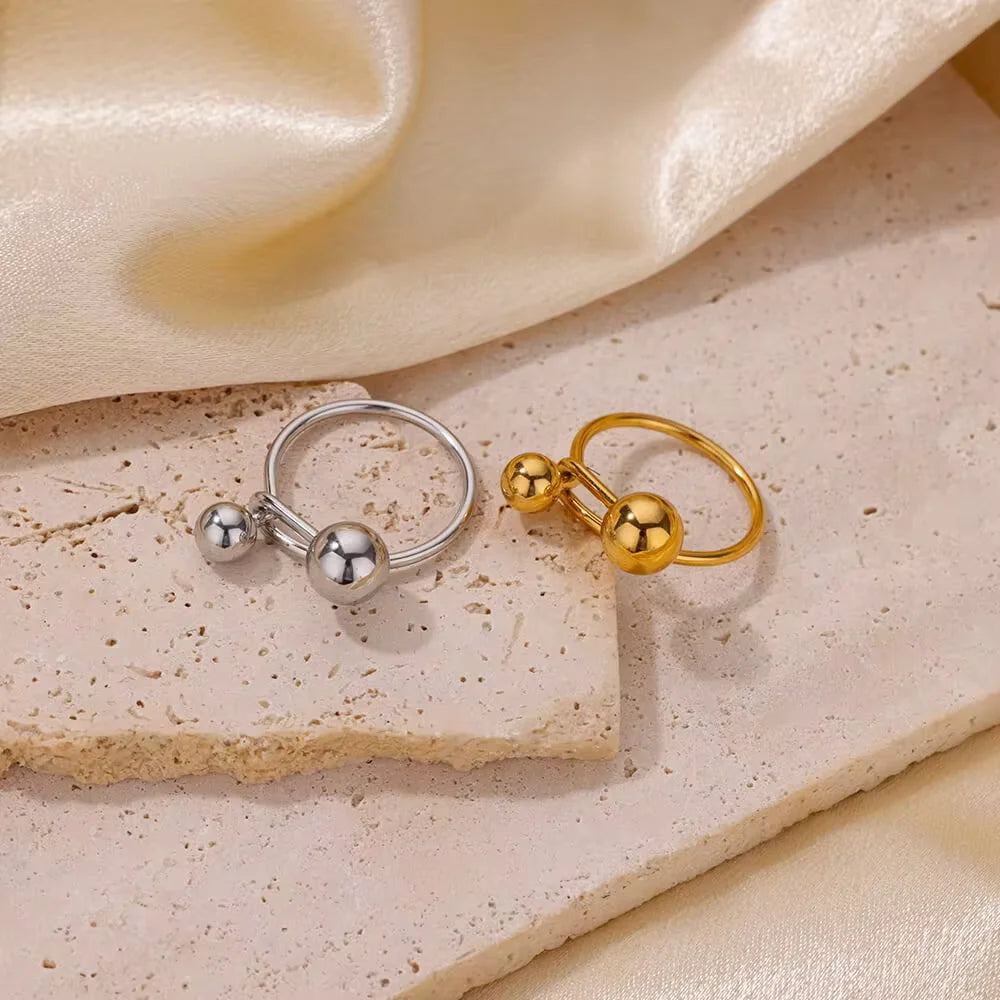 Stainless Steel Double Ball Adjustable Ring For Women Unisex Gold Color Trendy Finger Rings Decompression Jewelry Gifts Anillos