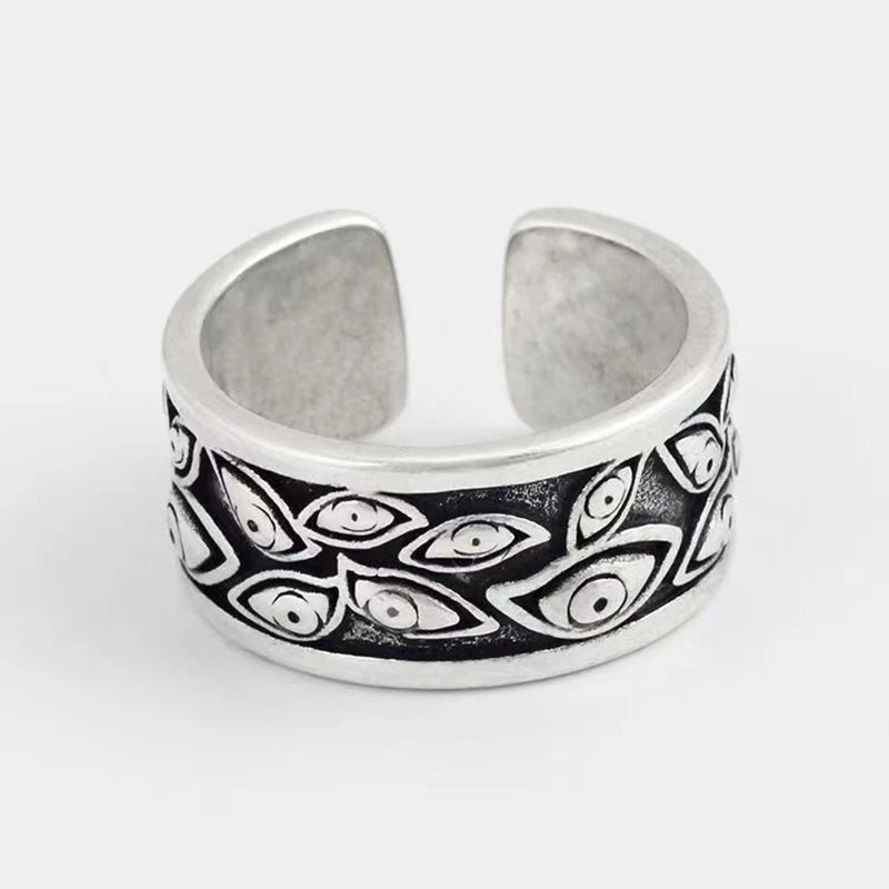 Retro Devils Eyes Ring For Men Silver Color Punk Gothic Adjustable Cuff Ring Rock HipHop Handmade Jewelry Accessories Man Gift