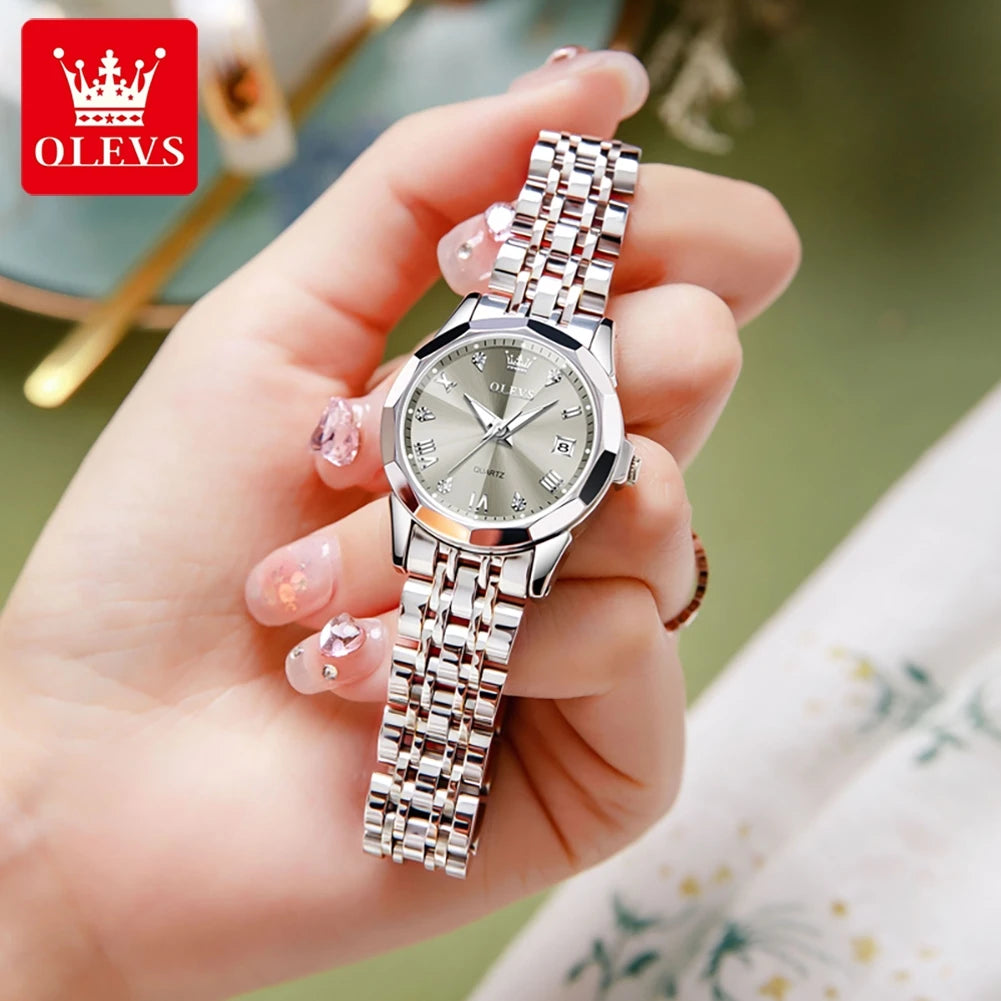 OLEVS 9931 Elegant Fashion Women's Watches Luxury Brand Original Quartz Watch for Ladies Waterproof Stainless Steel Luminous Dat