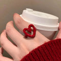 LATS White Red Enamel Heart Sweet Ring for Women Girls Trendy Geometric Dripping Oil Y2K Opening Rings Jewelry Gift Wholesale