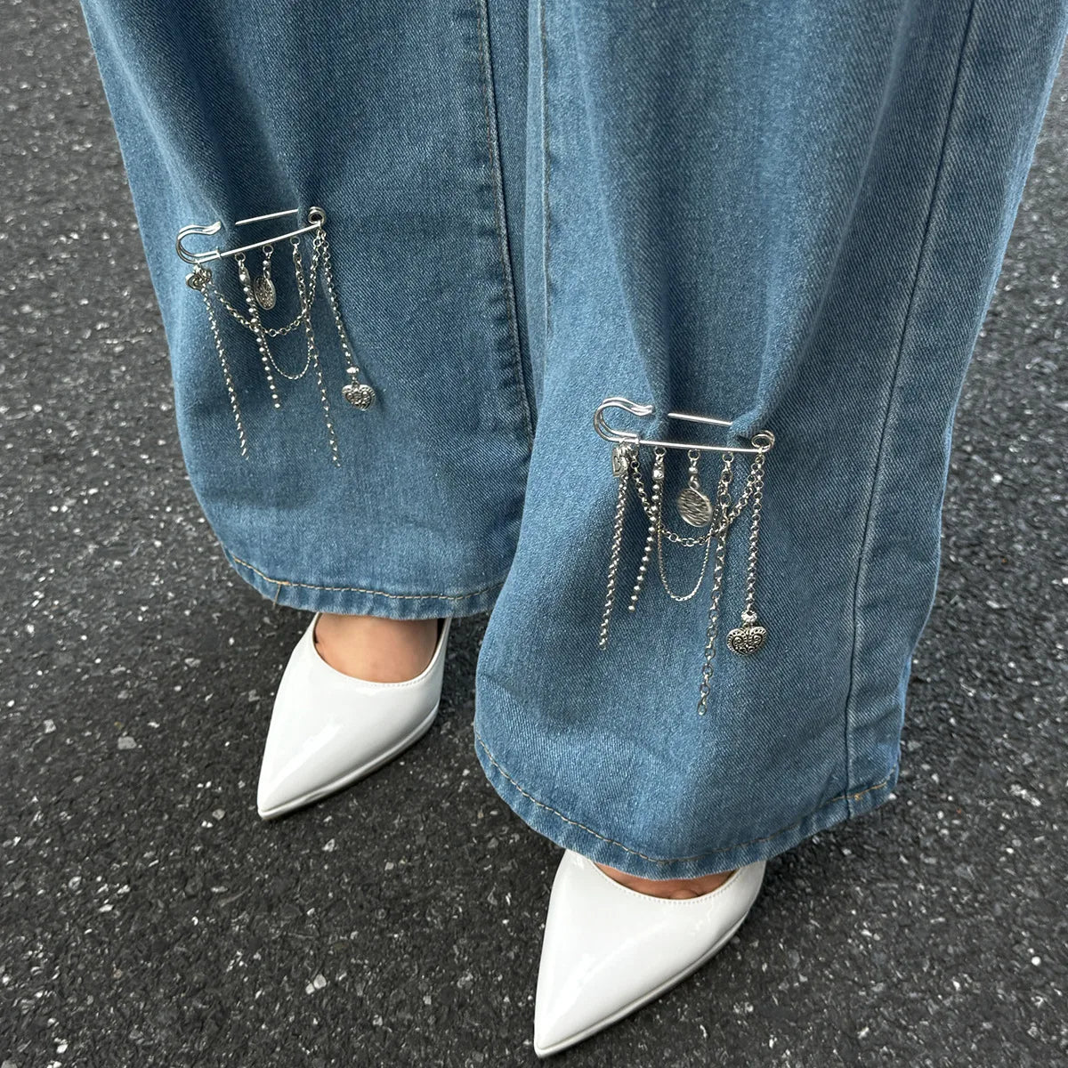 Retro Metal Heart-Shaped Tassel Pendant Pin Pants Ankle Chain 2025 Creative Sweet Imitation Pearl Girl Fashion Charm Jewelry