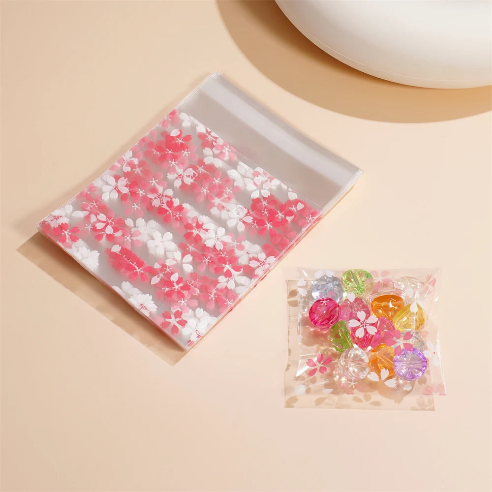 50-100pcs Flower Printed Opp Transparent Resealable Poly Bags Self Adhesive Plastics Bags For DIY Gifts Jewelly Making Seal Bags