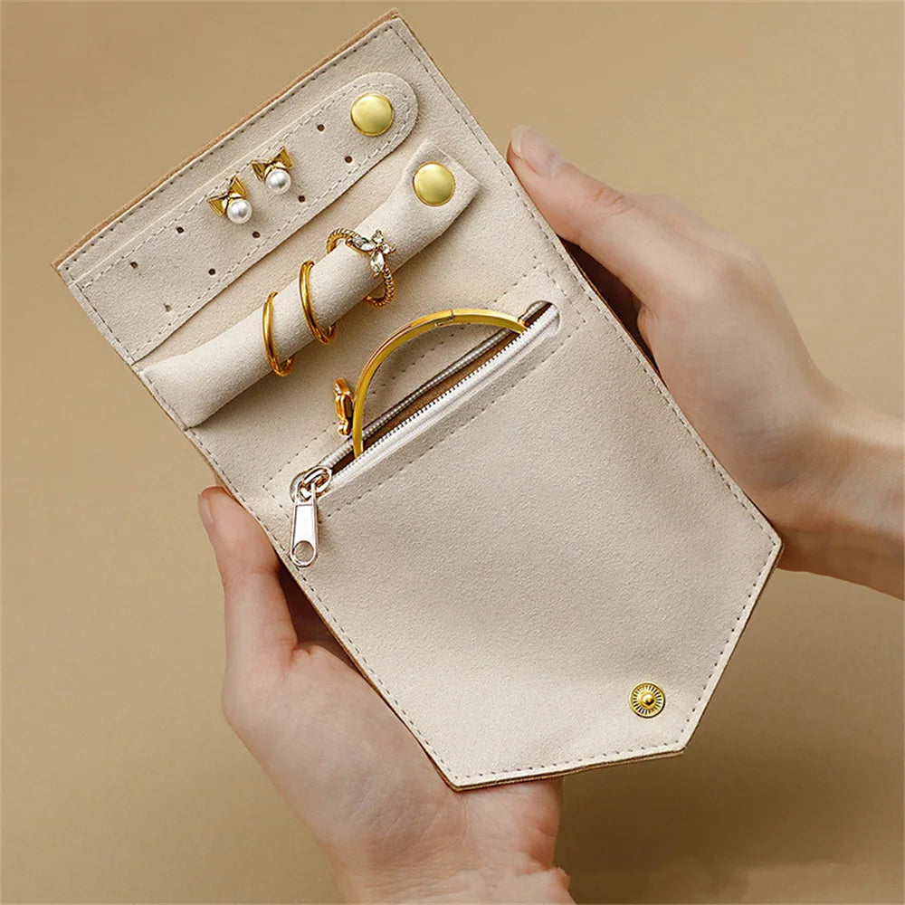 Portable Jewelry Organizer Bag for Women Travel Multi-functional Earrings Ring Necklace Storage Bag PU Creative Jewelry Roll