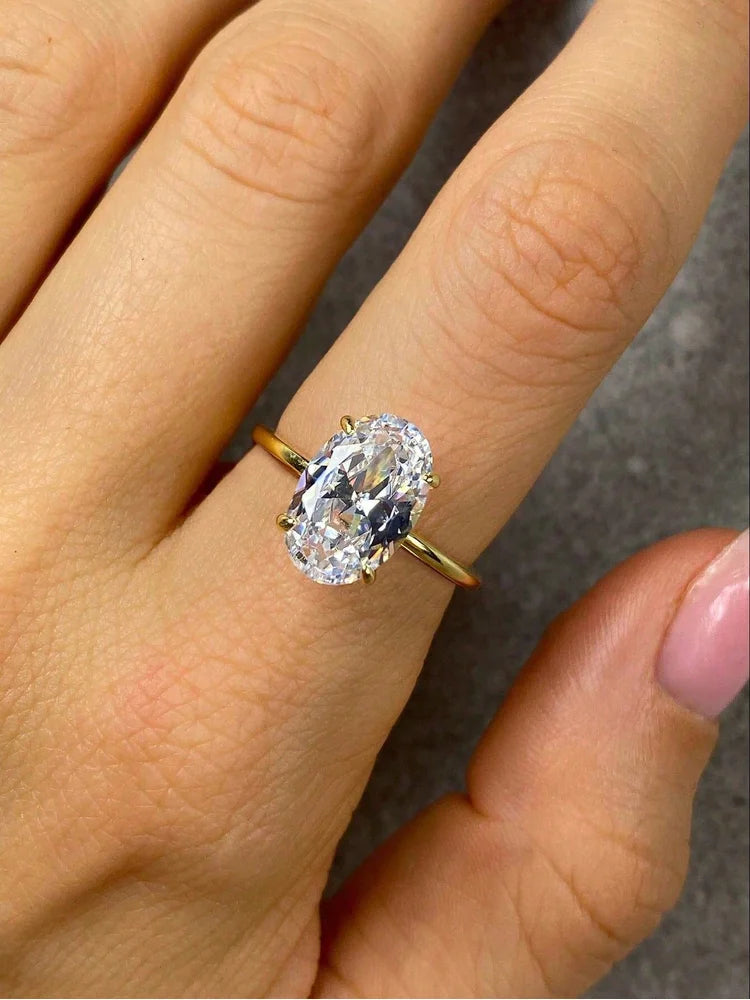 ROUSLY 925 Sterling Silve Shiny 1-8CT Zircon Oval Stone Ring For Women Engagement Wedding Luxury High Quality Fine Jewelry