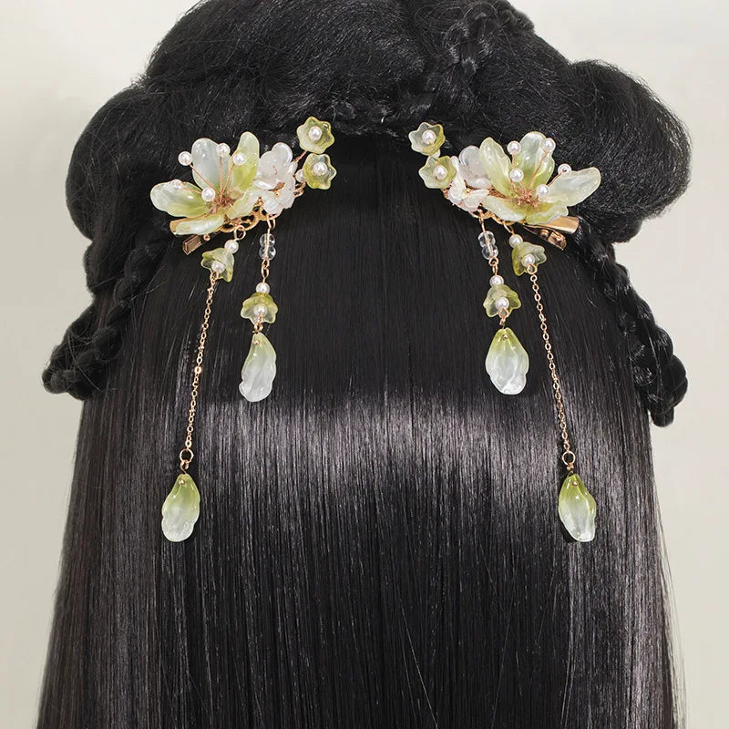 2pcs Flower Hairpin Chinese Hanfu Hair Clips For Women Pearl Tassel Barrettes Girls Vintage Wedding Hair Jewelry Bijoux Gifts