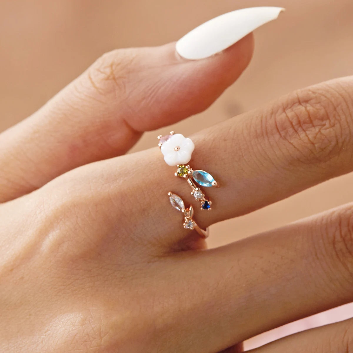 Korean CZ Sweet Crystal Zircon Heart Ring For Women Exquisite Shell Flower Opening Finger Rings Princess Wedding Jewelry