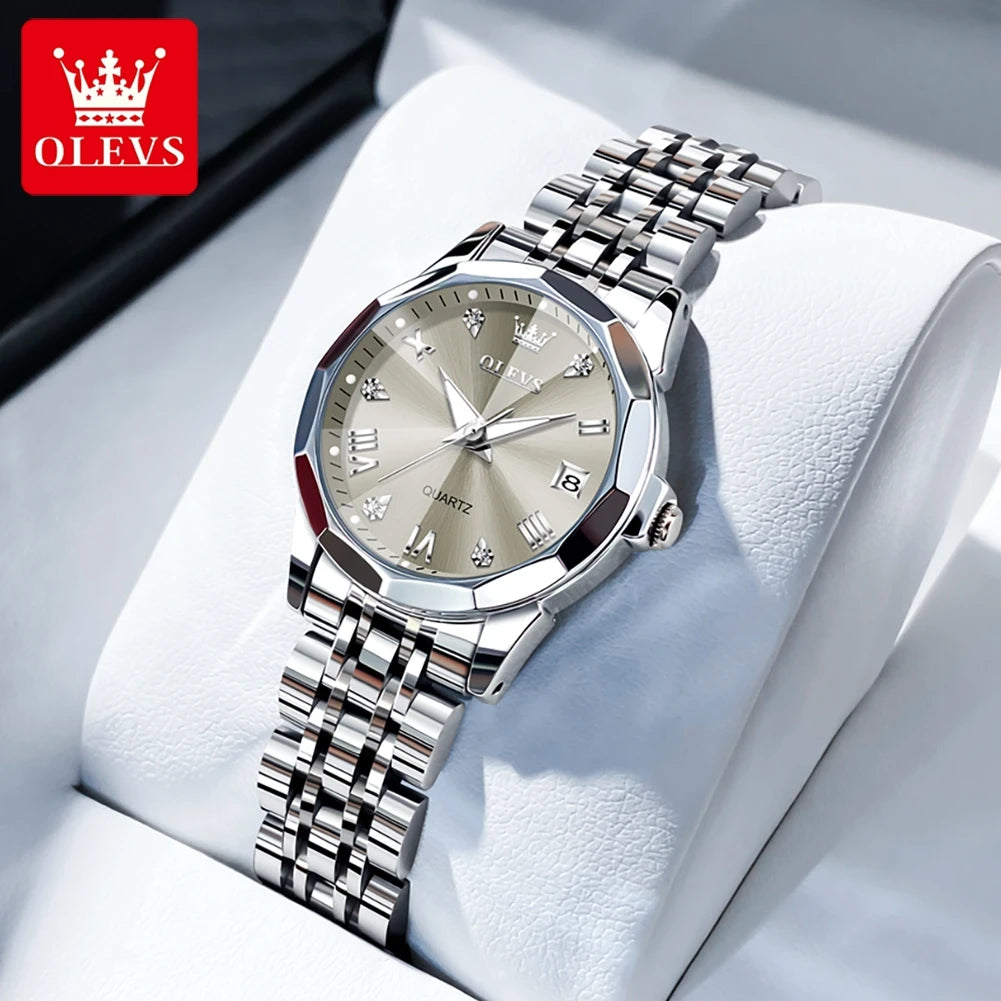 OLEVS 9931 Elegant Fashion Women's Watches Luxury Brand Original Quartz Watch for Ladies Waterproof Stainless Steel Luminous Dat