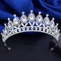 Royal Blue Crystal Tiaras for Brides Princess Diadem Party Prom Wedding Crown Hair Jewelry Bridal Head Accessories