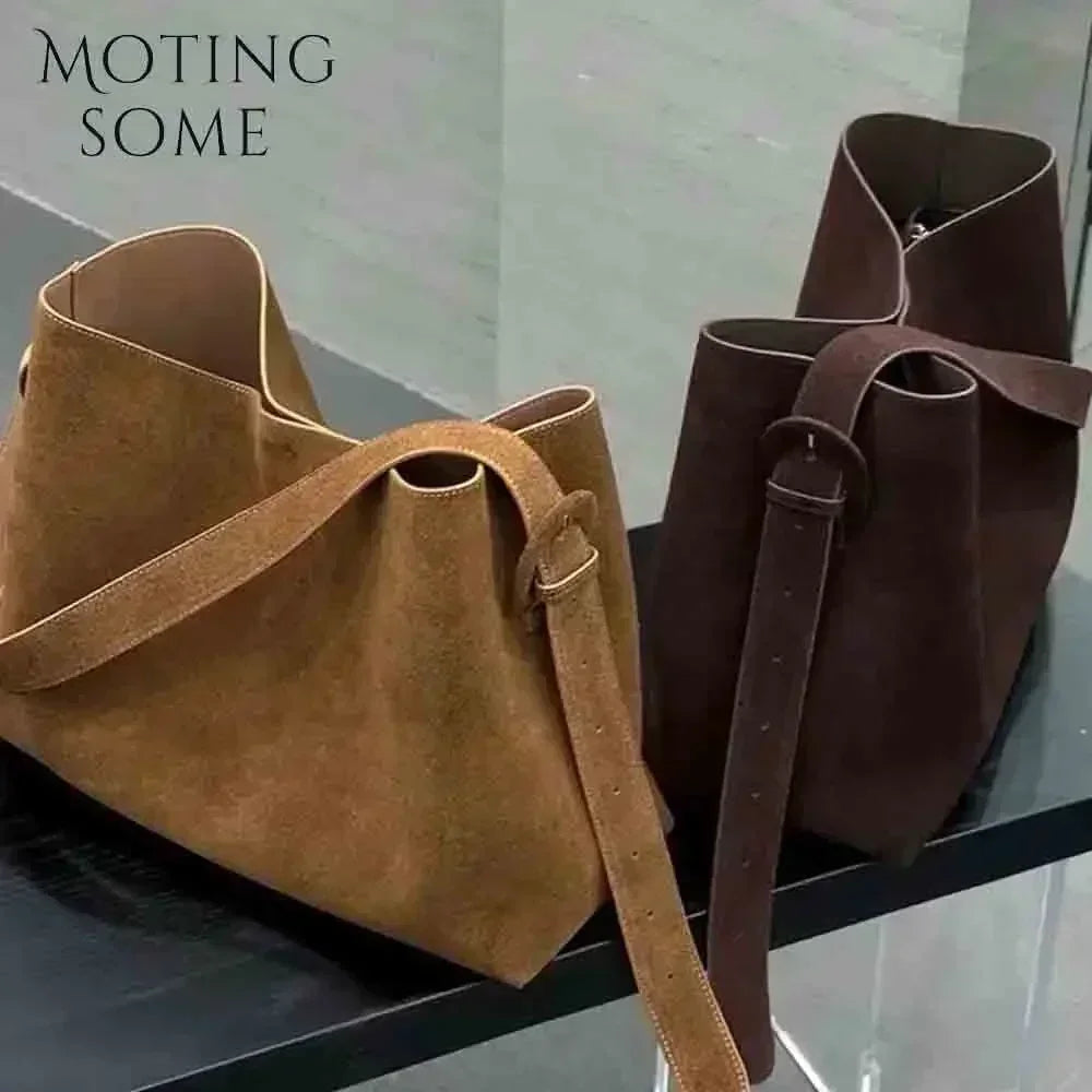 Motingsome Oversize Women Bag Luxury Suede Leather Winter Bags Frosted Cow Skin Handbag and Purses Retro Lady Tote 2024 New
