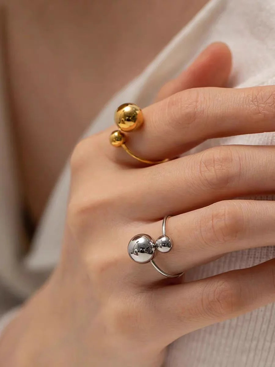 Stainless Steel Double Ball Adjustable Ring For Women Unisex Gold Color Trendy Finger Rings Decompression Jewelry Gifts Anillos