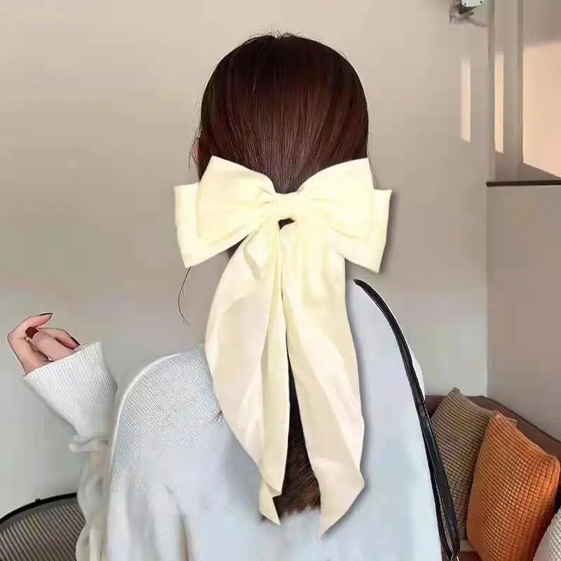Women New Bow Hair Clip Women Large Bowknot Satin Hairpin Barrettes Girls Solid Color Ponytail Clip Hair Accessories