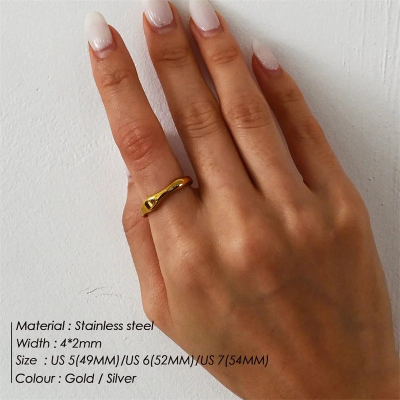 EManco Gold Color / Silver Color Irregular Wave Rings Trendy Simple Geometric Handmade Jewelry for Women Couple
