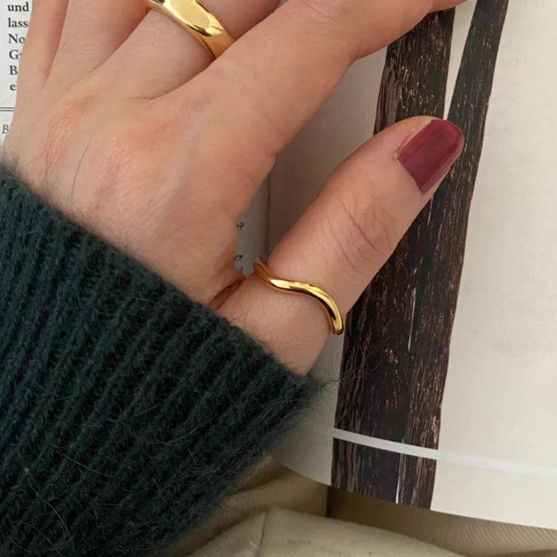 925 Sterling Silver Wavy Line Open Rings For Women Ladies Elegant Luxury Jewelry Accessories Wholesale Jewellery