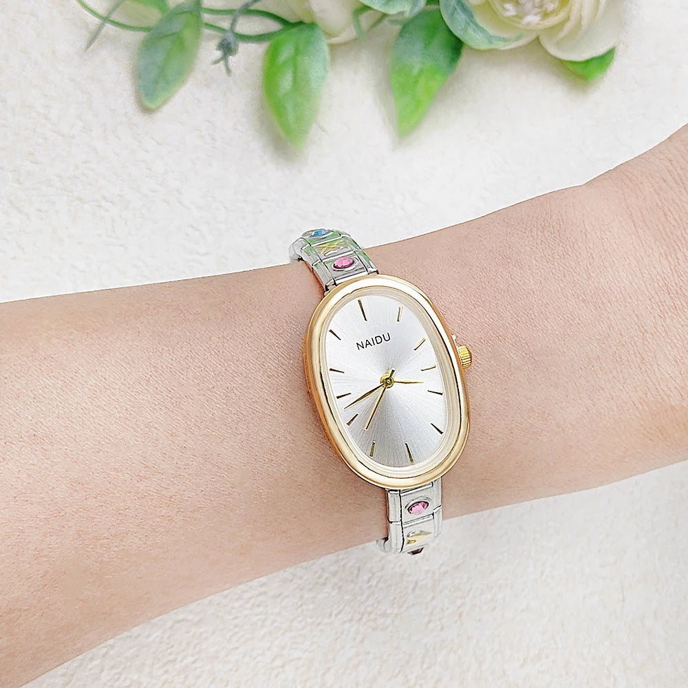 URING Fashion New Niche Watch Female Style Female Student Ellipse Quartz Watch Stainless Steel Strap Width 9mm Everyday Gifts