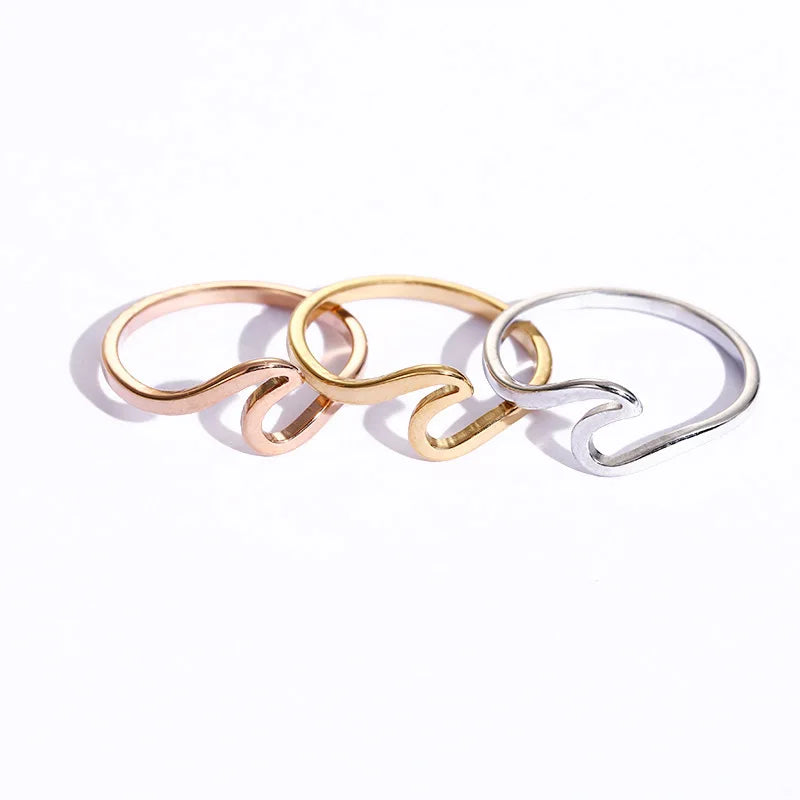 Stainless Steel Sea Gold Rose Gold Silver Color Wave Rings Ocean Surf Finger Jewelry Ocean Surf Ring for Women Surfer Gift