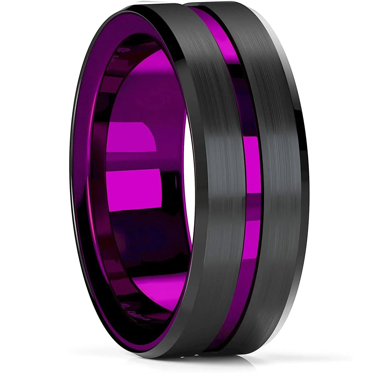 Simple 8mm Silver Color Stainless Steel Rings For Men Women Matte Finish Beveled Edge Men Wedding Rings Party Jewelry Gifts