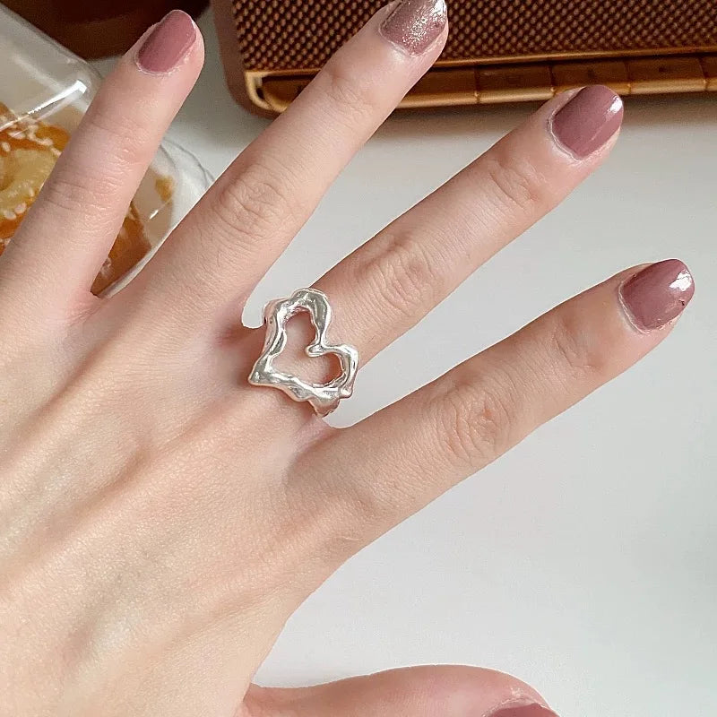 925 Sterling Silver Rings for Women Men Couple Minimalist Handmade Simple Heart Ring Party Jewelry Gift Prevent Allergy