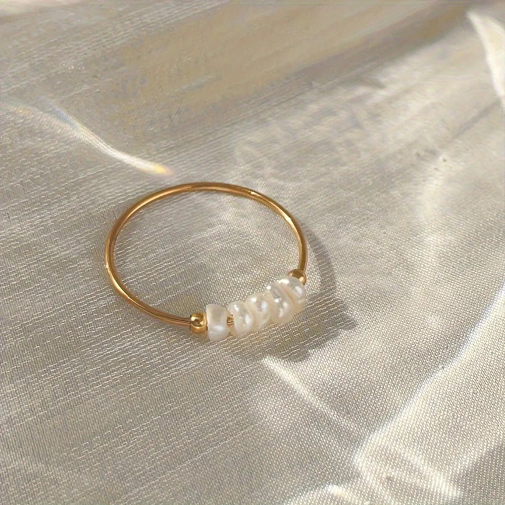 EManco Fashion Freshwater Pearls High Quality Stainless Steel Gold-Plated Round Rings Holiday Jewelry Gifts Wholesale