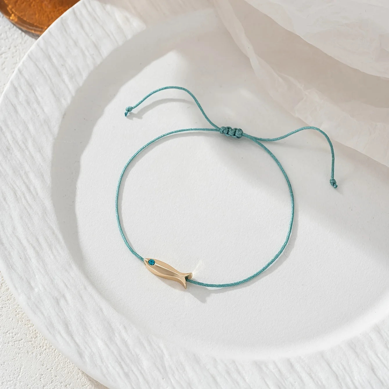 Cute Blue Fish Anklets Women Girls Bohemian Style Gold Color Animal Handmade Red Rope Adjustable Foot Chain Jewelry Accessories