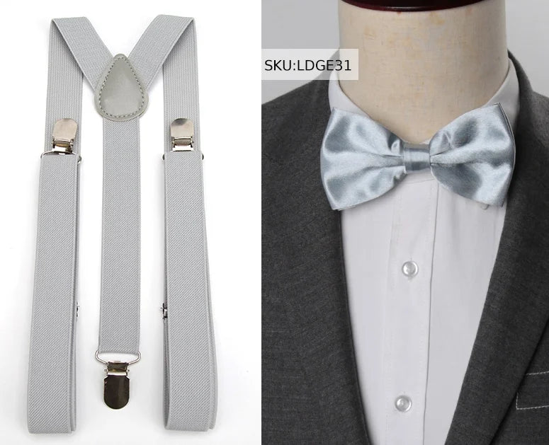 Unisex Suspenders Bowtie Sets Clip-on Buckle Men Straps Adjustable Elastic Y-Back Braces Wedding Suit Pants Jeans Accessories