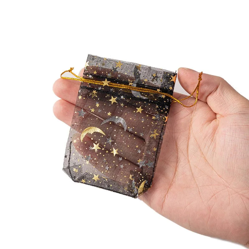 50pcs Mixed Color Moon Star Organza Bags Jewelry Candy Pouch Drawstring For Small Businesses Party Favors Packaging Supplies
