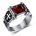 Fashion Personality Exquisite Red Zircon Cross Pattern Ring Charm Men's Party Jewelry Accessories Amulet Gift