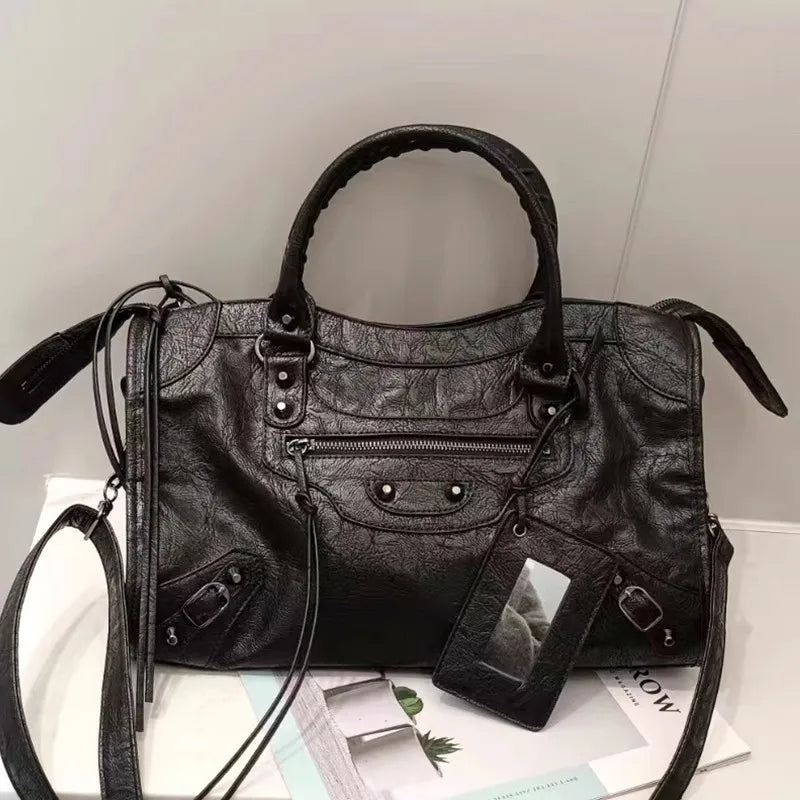 Rivet Motorcycle Bag High-end Large Capacity Shoulder Bag Textured Leather Crossbody Bag Fashionable Casual Women's Handbag