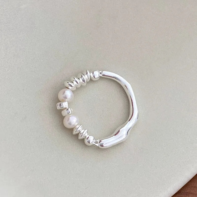 XIYANIKE Asymmetrical Beads Pearl Elastic Cord Rings For Women Girl Luxury Korean Fashion New Jewelry Gift Party кольцо ж