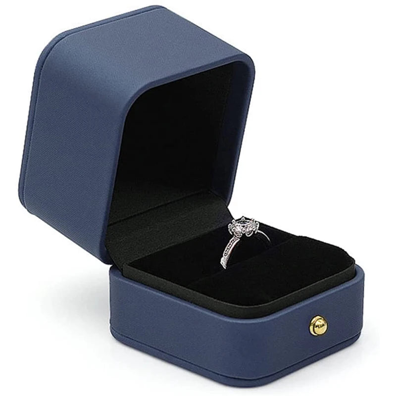 Engagement Ring Box Double Slot Ring Boxes Leather Velvet Portable Jewelry Bearer Holder for Proposal Wedding Ceremony