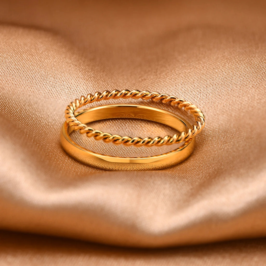 Set of 2 Stacking Ring for WomenStainless Steel 2mm Thin Gold Color Dome Shap Minimalist Jewelry