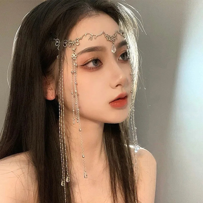 Rhinestone Fringed Forehead Chain Shiny Crystal Fairy Headdress Bridal Romantic Oriental Wedding Hair Accessories Jewelry Gifts