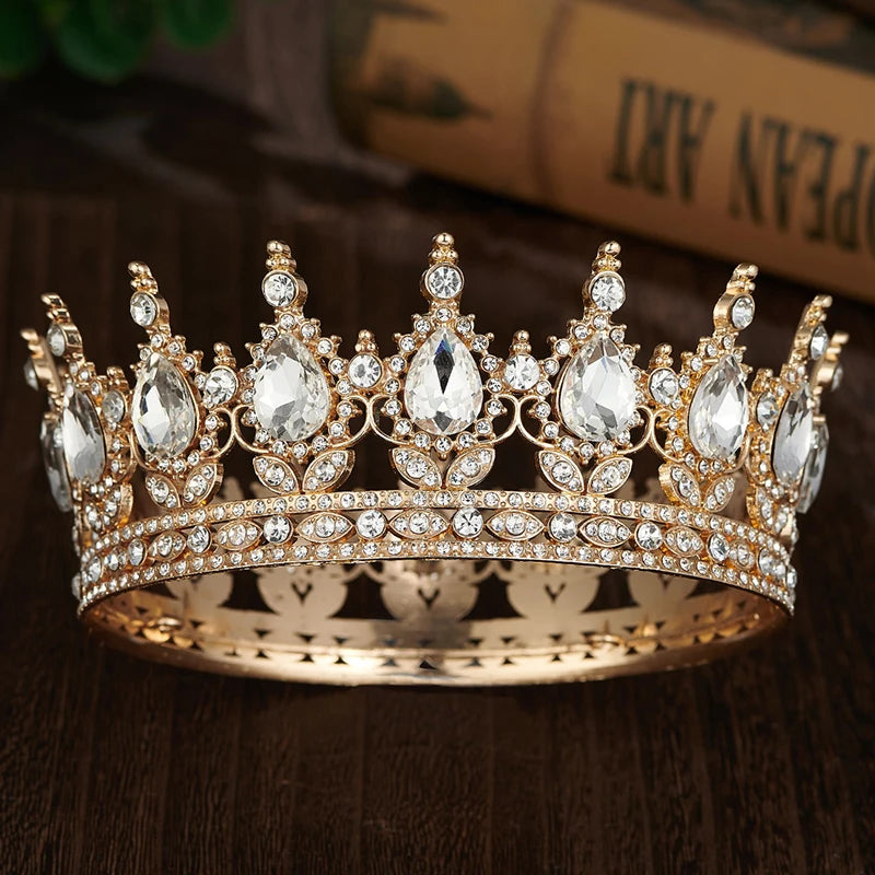 Royal Queen King Tiaras and Crowns for Wedding Party Round Rhinestone Diadem Bridal Cake Crown Hair Jewelry Birthday Gifts