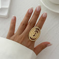 Ingemark Unique Exaggerated Large Petal Flower Rings for Women Vintage Geometric Adjustable Finger Ring Grunge Jewelry Steampunk