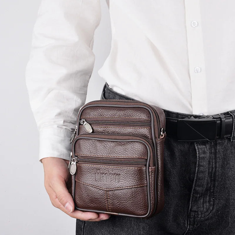 Men's Genuine Leather Crossbody Shoulder Bags High quality Tote Fashion Business Man Messenger Bag  Leather Bags fanny pack