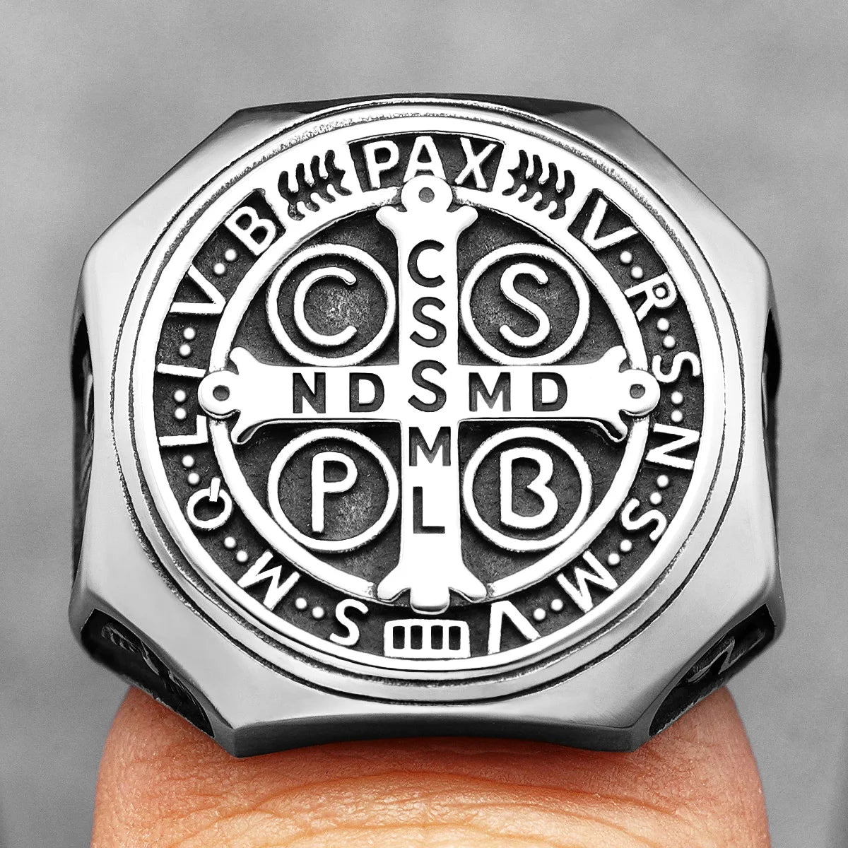 Catholic Saint Benedict Exorcism Amulet  Men Rings Stainless Steel Women Jewelry Vintage Punk Fashion Accessories Gift Wholesale